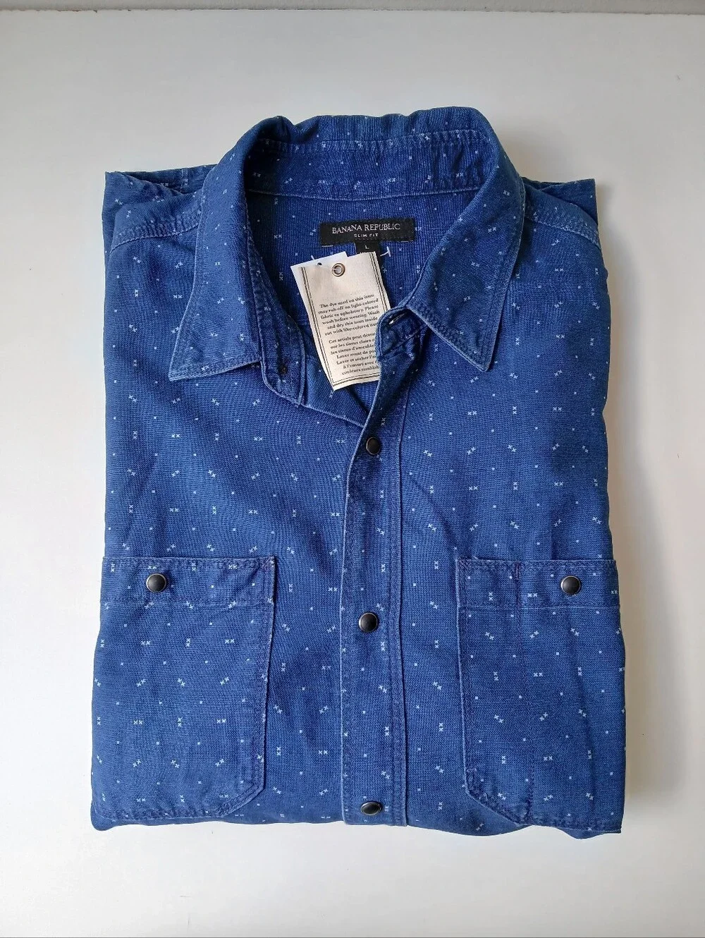 Banana Republic Snap Front Shirt Indigo Men's Large NWT